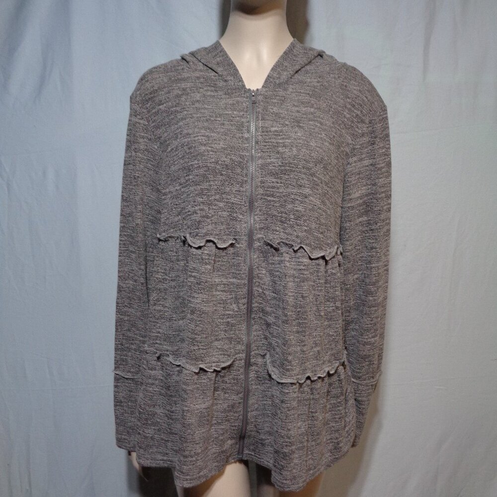 Deesha grey ruffled front zip hooded sweatshirt, size Large, new with tags